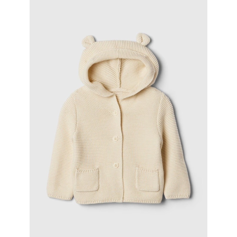 Baby Gap Cream Knit 3 Piece Set Hooded Baby Bear Cardigan Set0-3 Months